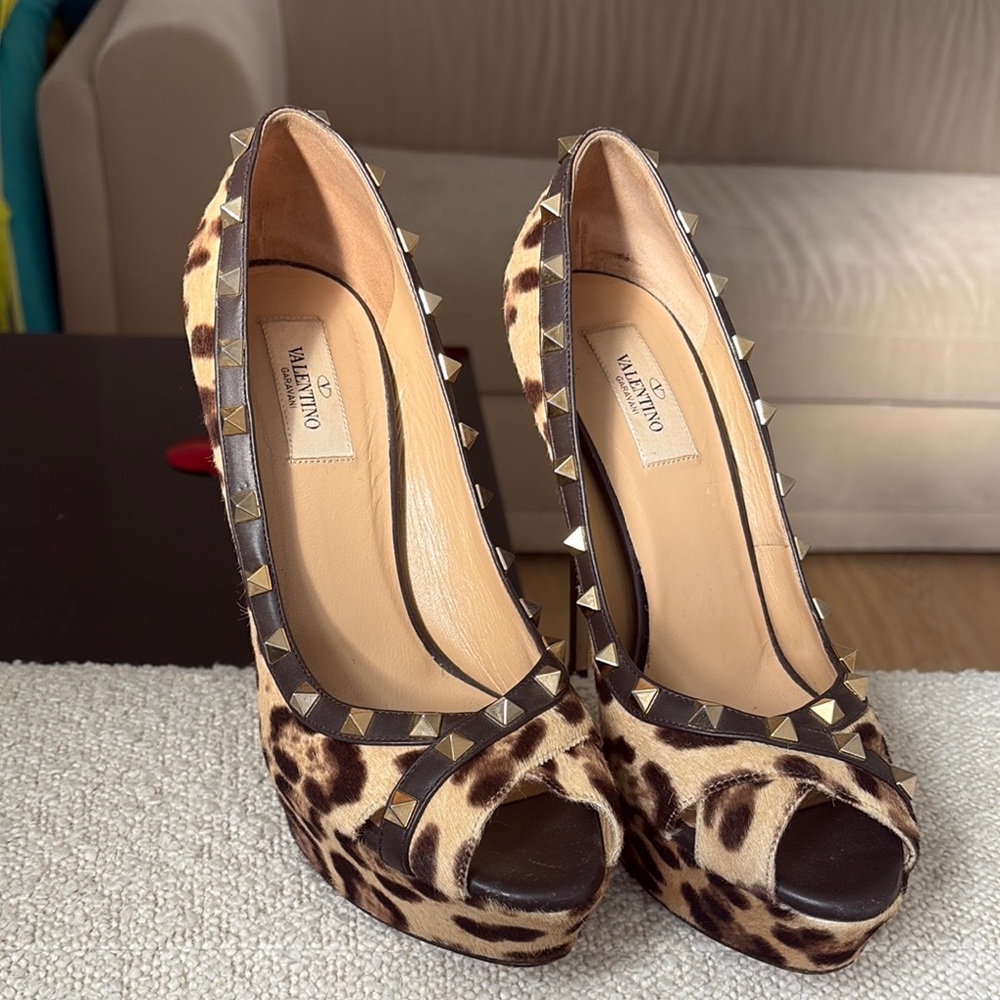 Valentino Animal Print Studded Heels